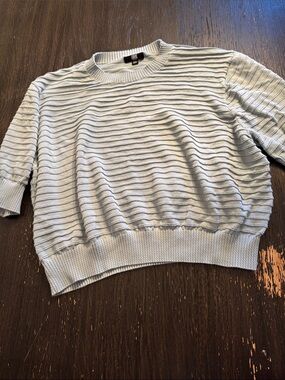Frye Light Blue Short-Sleeve Textured Knit Sweater